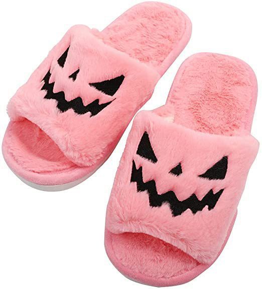 Pumpkin Halloween Slippers – Fuzzy Warm Indoor Shoes for Women
