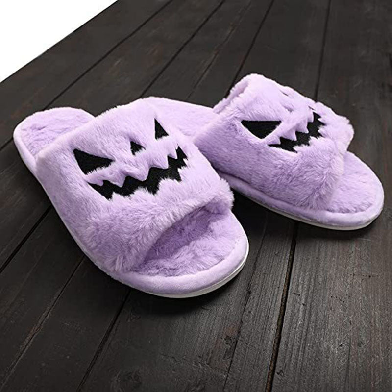 Pumpkin Halloween Slippers – Fuzzy Warm Indoor Shoes for Women