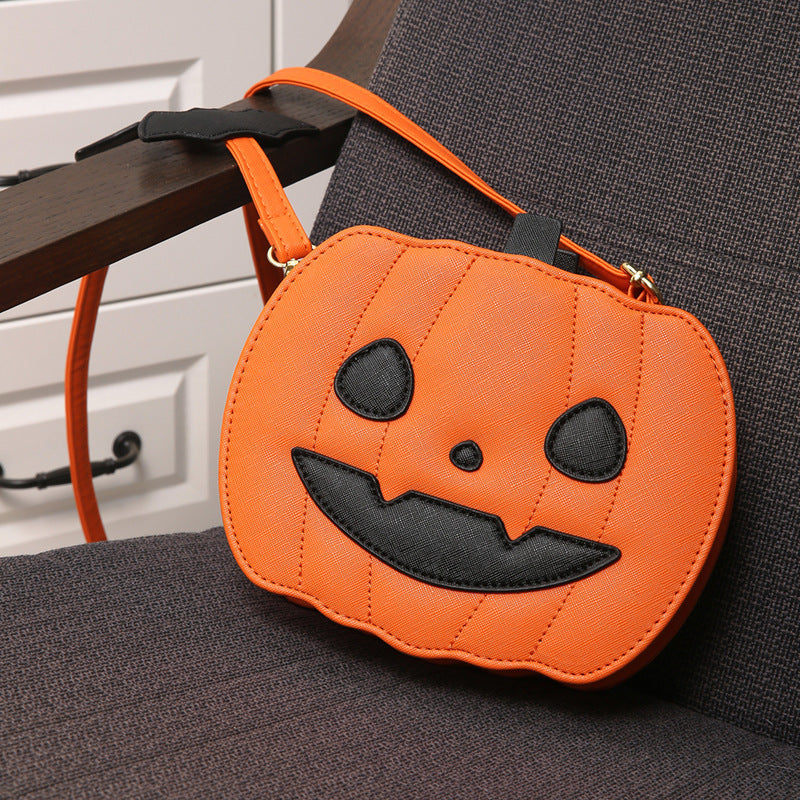 Funny Halloween Pumpkin Crossbody Bag with Bat – Personalized PU Shoulder Bag