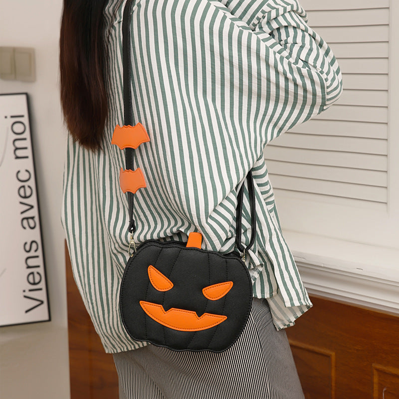 Funny Halloween Pumpkin Crossbody Bag with Bat – Personalized PU Shoulder Bag