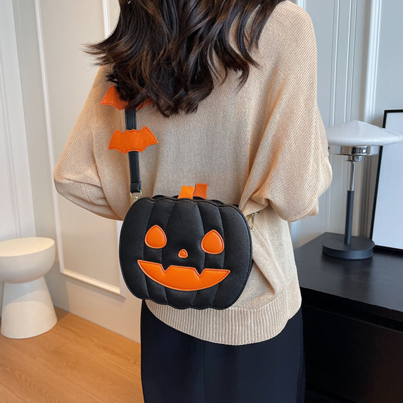 Funny Halloween Pumpkin Crossbody Bag with Bat – Personalized PU Shoulder Bag