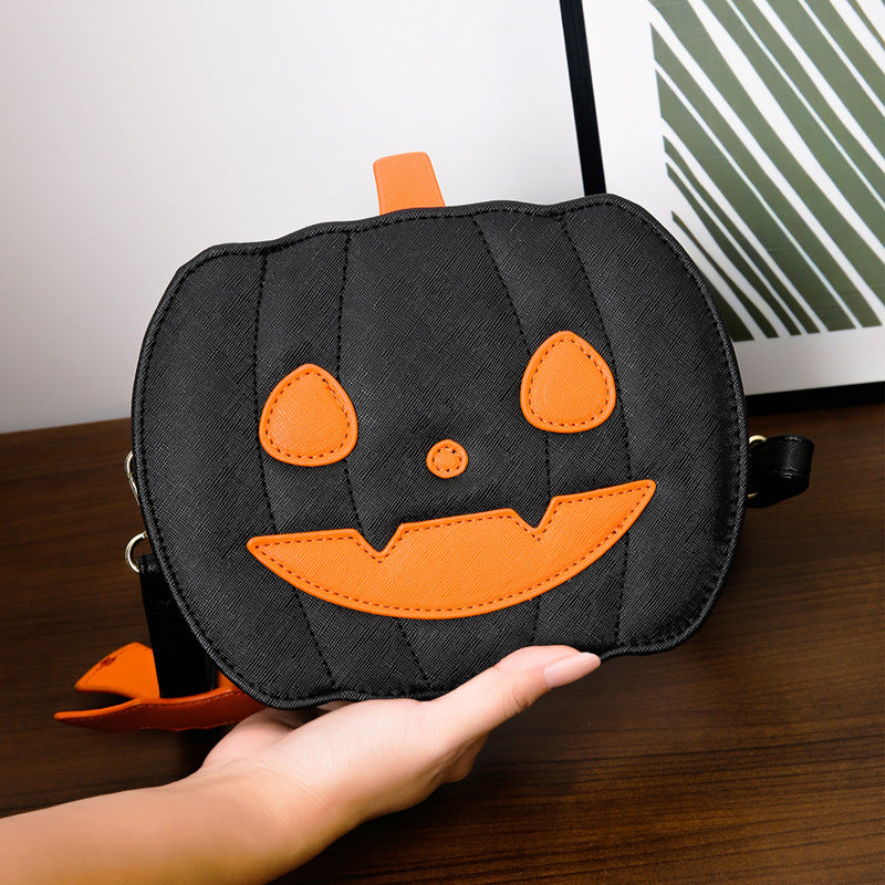 Funny Halloween Pumpkin Crossbody Bag with Bat – Personalized PU Shoulder Bag