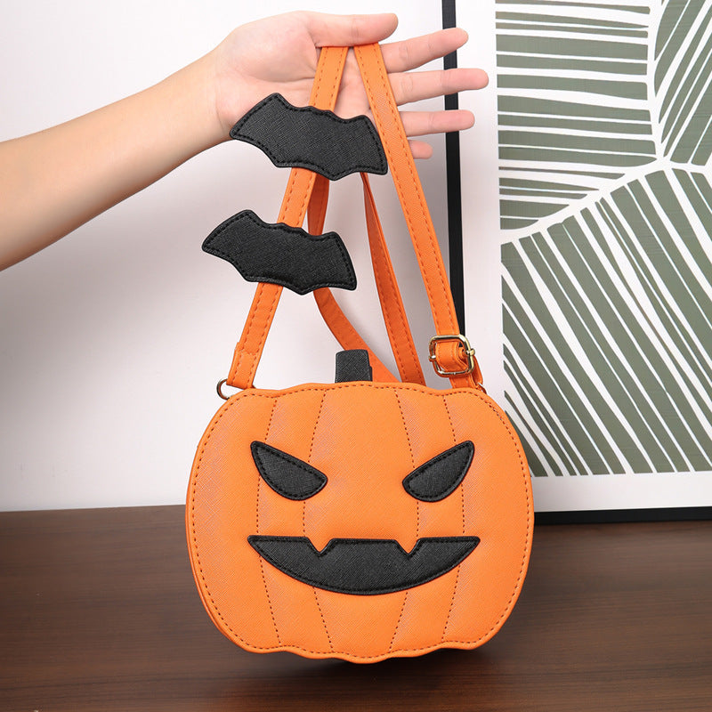 Funny Halloween Pumpkin Crossbody Bag with Bat – Personalized PU Shoulder Bag