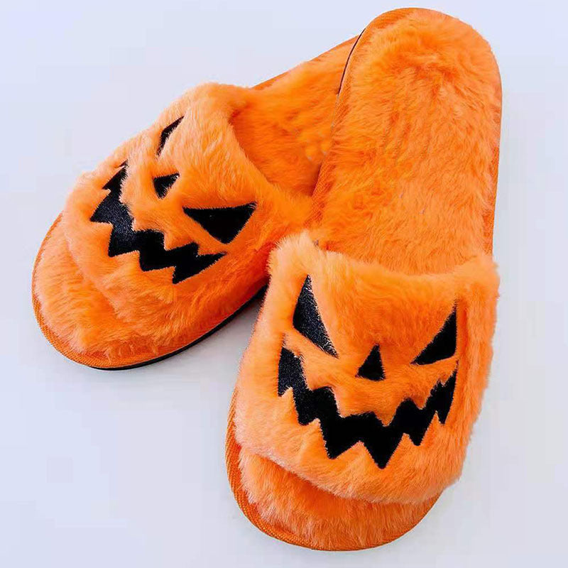 Pumpkin Halloween Slippers – Fuzzy Warm Indoor Shoes for Women