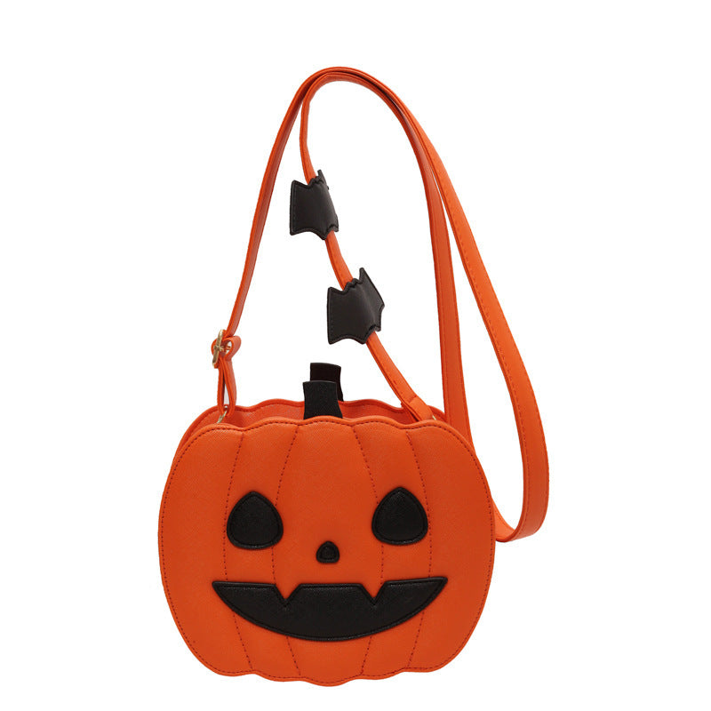 Funny Halloween Pumpkin Crossbody Bag with Bat – Personalized PU Shoulder Bag