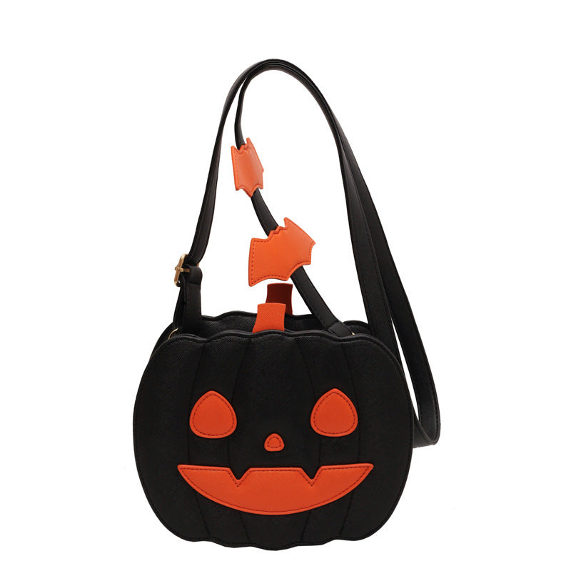 Funny Halloween Pumpkin Crossbody Bag with Bat – Personalized PU Shoulder Bag