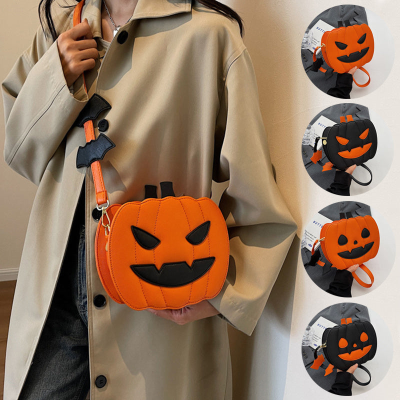 Funny Halloween Pumpkin Crossbody Bag with Bat – Personalized PU Shoulder Bag